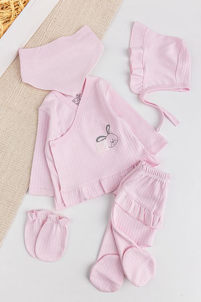 Babymod Cotton 5 Piece Baby Girl Hospital Outlet Baby Set with Rabbit Figure