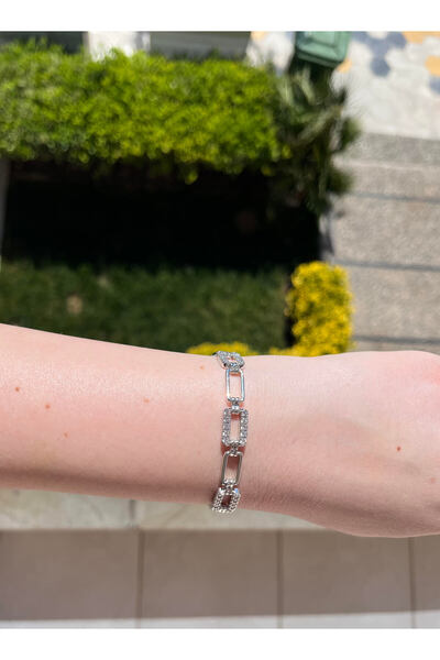 Asteria Jewelry سوار فضي اللون مرصع بحجر الزركون