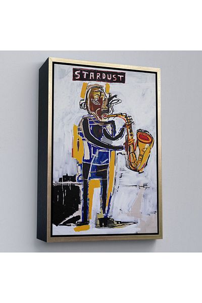 Harita Sepeti Επιτραπέζιο καμβά σαξόφωνο Jean Michel Basquiat Stardust με πλαίσιο, Street Art, Pop Art-4963