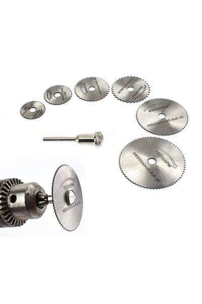 KL Dremel Proxxon Uyulmlu Mini Ahşap Kesici Disk 6 Adet Mini Testere 1 Adet Bağlantı Mili