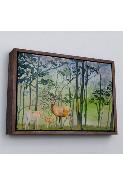 Harita Sepeti Acuarelă Familie de cerb în cadru Vedere Pictură decorativă pe pânză-3648