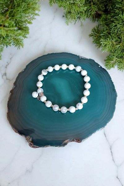 MGA DOĞAL TAŞ Natural Stone Howlite Bracelet for Men and Women - Dorica