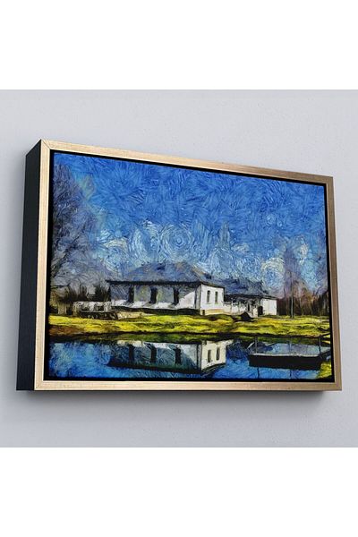 Harita Sepeti Pictură decorativă de perete Casă de sat pe lac cu cadru-3528