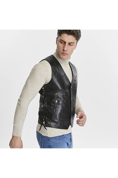 NYC GİYİM TEKSTİL Genuine Leather - Side Adjustable Lace Up Vest