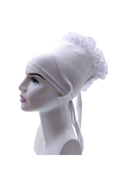 PAKER GİYİM Women's White Color Frilly Non-Slip Hijab Bun Bonnet