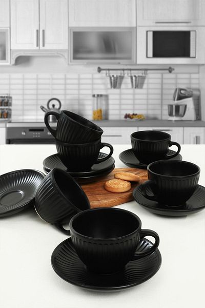 Keramika Μαύρο ματ Myra Tea Set 12 τεμαχίων για 6 άτομα