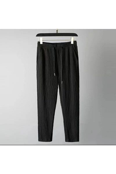Elvino Unisex Summer Lycra Fabric - Black/White Wrapped Crinkle Sweatpants/Pants