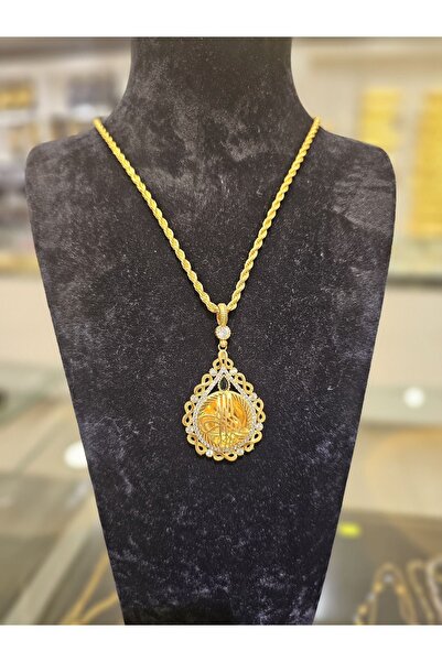 imitasyon dünyası Orijinal 22 Ayar Altın Kaplama Damla Tuğralı Kolye A+ Kalite