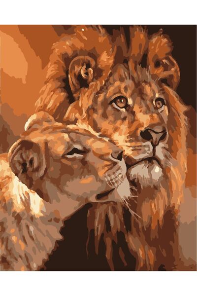 Lamba Cini Sayılarla Boyama Kasnaklı Tablo Seti Fırça Boya Dahil 40x50 Aslanl...