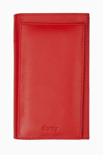 DAMY Red Genuine Leather Notebook Wallet - With Note Holder and Phone K710