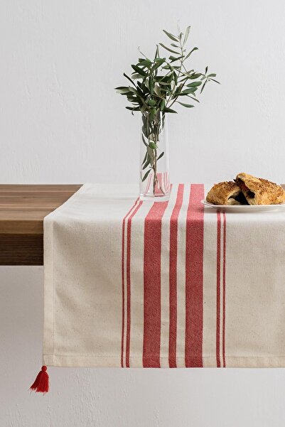 Denizli Concept Red Striped Tereza Runner Set - 2-Piece Beige Tableware Decor - with Stylish and Elegant Design
