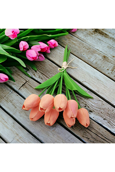 OZİHOUSE Artificial Wet Tulip Salmon New Season of 8