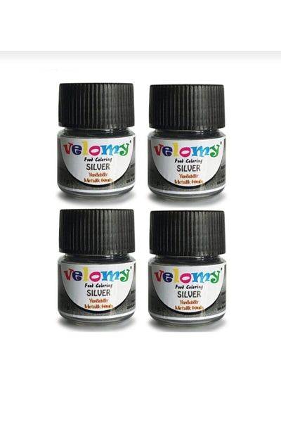 velomy 4Pcs Edible Metallic Silver Powder Coating Gilded Silver Paint Silver Food Color 4 Gr*4