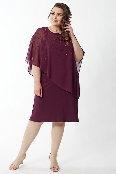 Moda Alba Rochie de seară scurtă, tricotată elastică, cu pelerina din șifon de mărime mare