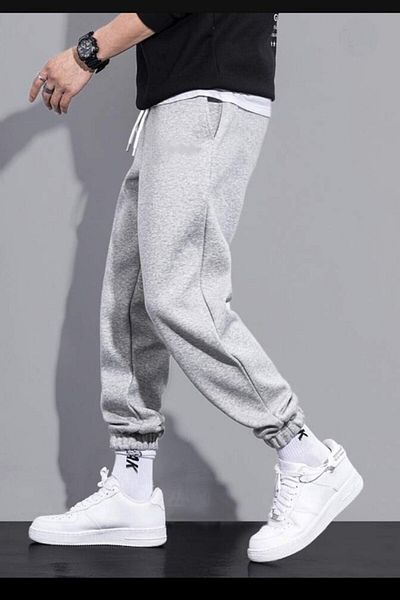 FİTGO 3 Thread Gray Cotton Thick Rubber Sweatpants