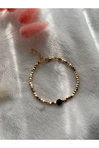 PelvedDesign Şungit Shungite Taşı Altın Kaplama Dorika Bileklik