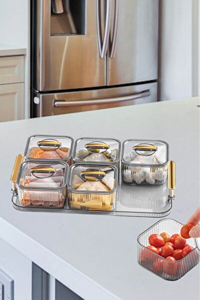 Sweet Ela Tepsili Lüx Platin Özel Seri 6 Bölmeli 13 Parça Kahvaltılık Seti Te...