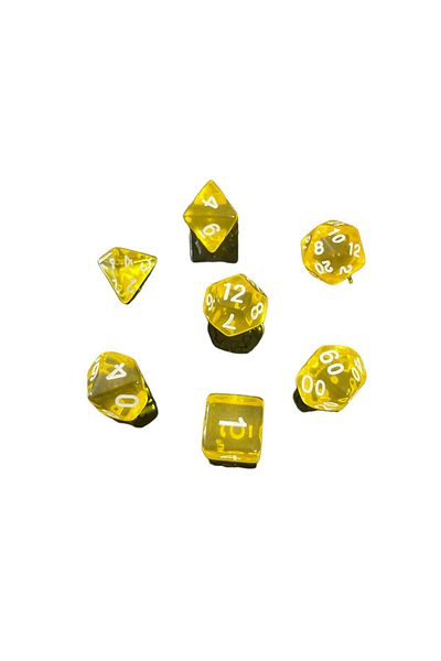 Le Majeur 7-Piece DND Frp Dice Set - Dungeons And Dragons Desktop Gaming Dice, Transparent Yellow and Pouch Gift