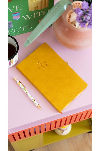 Chi-Chi Papers Lined Leather Notebook - Abbey Yellow, Faux Leather Covered Notebook, Undated Agenda, Memory Book