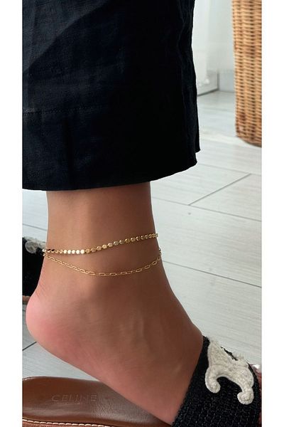 Vi store Steel Ball and Chain Detailed Anklet Set