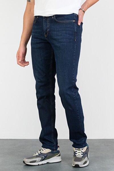 HALAT'S Erkek Vıctor Regular Fit Likralı Koyu Mavi Jean Kot Pantolon