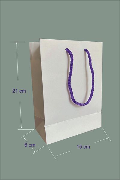 Spacepiks 25 White Cardboard Bags with Purple Strings - Gift and Party Bag