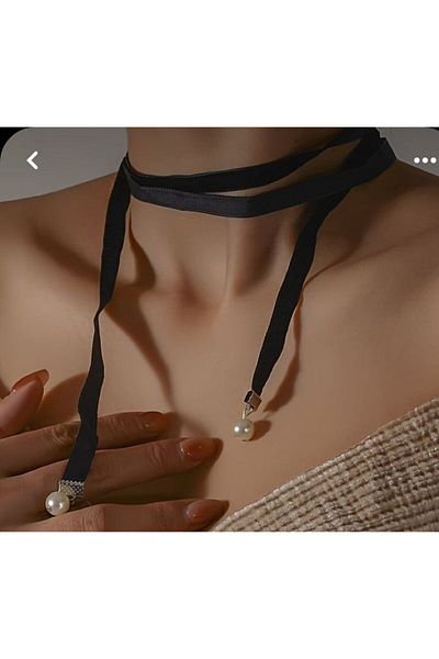 SmY Bag Design Choker Vintage Black Necklace with Ribbon