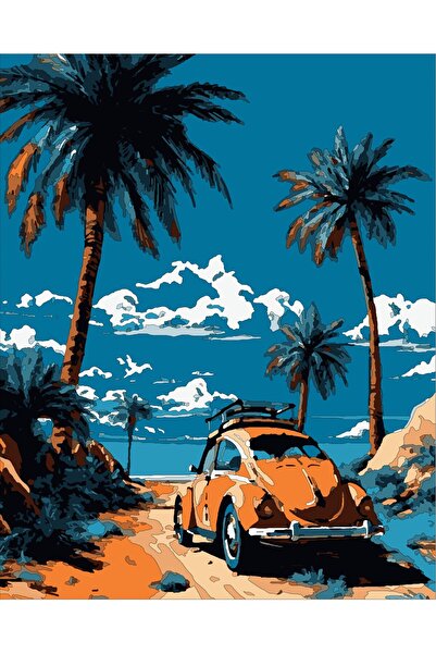 Lamba Cini Sayılarla Boyama Kasnaklı Tablo Seti Fırça Boya Dahil 40x50 Hawaii