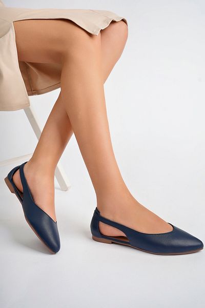 Deripabuc Genuine Leather Navy Blue Women's Leather Ballerinas Dp58-5052