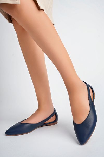 Deripabuc Genuine Leather Navy Blue Women's Leather Ballerinas Dp58-5052