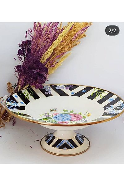 Miss Betty 30 Cm Footed Enamel Vintage Bougainvillea Salad Fruit Bowl