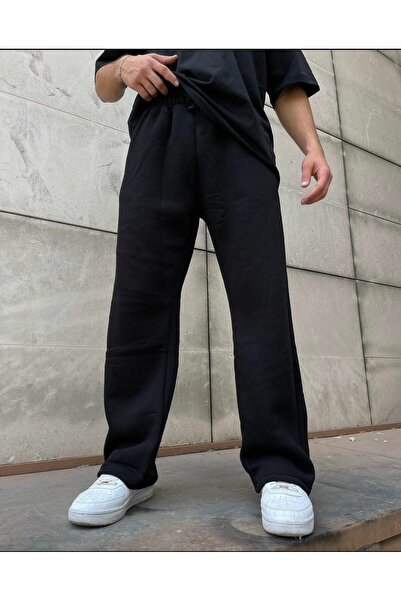 FİTGO Pantaloni de sport negri, cu 3 fire groase, din bumbac, supradimensiona...