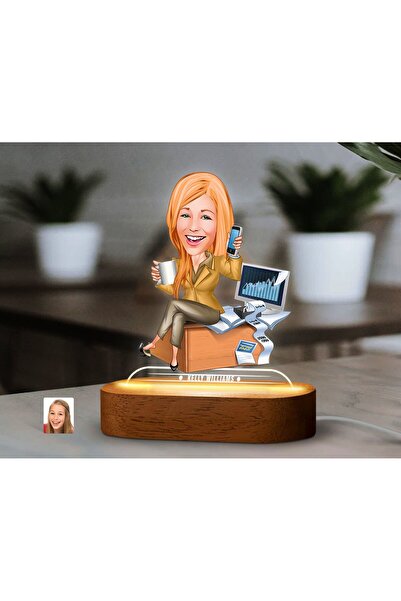 Bk Gift Kişiye Özel Muhasebeci Karikatürlü Dekoratif 3D Biblo LED Işıklı Gece...