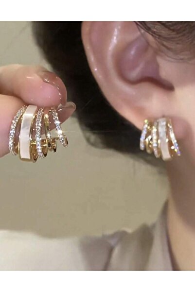 AychaAksesuar İthal tek delik çoklu görünüm beyaz mineli zirkon taşlı küpe