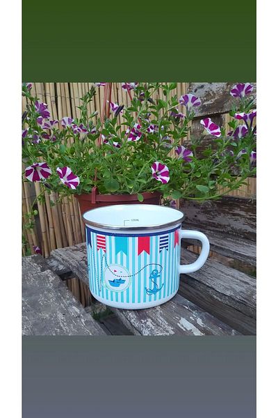 Avşar Ebruliemaye Retro Vintage Marina 1250 ml Enameled Milk Jug