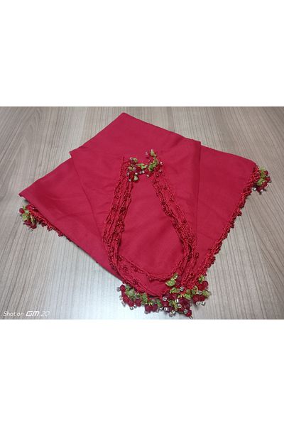 hoaryage 4 Side Embroidered Yemeni Handmade - Cherry Embroidered, Beaded Writing, Cheesecloth Scarf