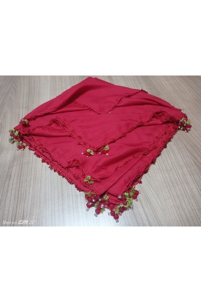 hoaryage 4 Side Embroidered Yemeni Handmade - Cherry Embroidered, Beaded Writing, Cheesecloth Scarf