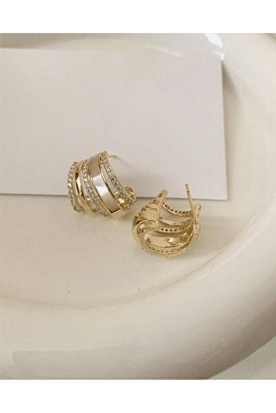 AychaAksesuar İthal tek delik çoklu görünüm beyaz mineli zirkon taşlı küpe