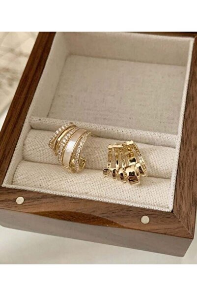 AychaAksesuar İthal tek delik çoklu görünüm beyaz mineli zirkon taşlı küpe