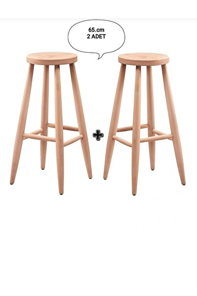 e.h.m ahşap sanatları Ahşap 65 CM Yuvarlak bar tabure sandalye 2 Adet