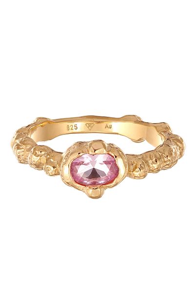 HAZE & GLORY Ring Synthetischen Saphir Pink 925 Sterling Silber Vergoldet