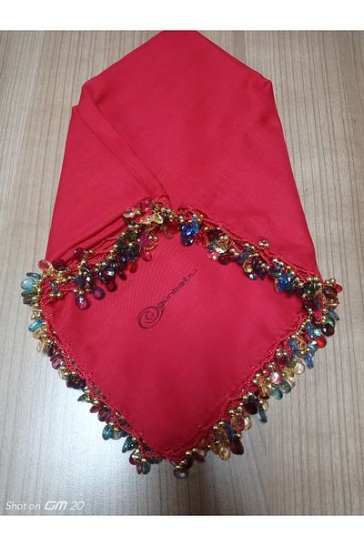 GÜNBATILI Handmade Crystal Drop Beaded Writing, Cheesecloth Yemeni, Scarf, 4 Edge-Embroidered