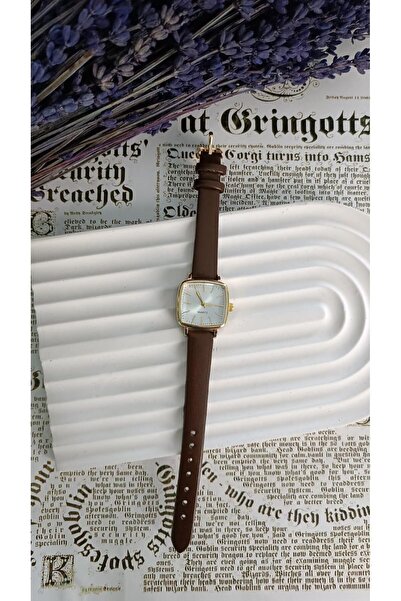 LA BOSS Brown Leather Corded Square Curved Women's Wristwatch