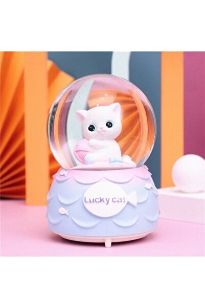 Genel Markalar Sevimli Kedi Büyük Boy Püskürtmeli Işıklı Müzikli Kar Küresi