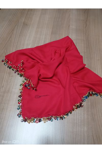 GÜNBATILI Handmade Crystal Drop Beaded Writing, Cheesecloth Yemeni, Scarf, 4 Edge-Embroidered
