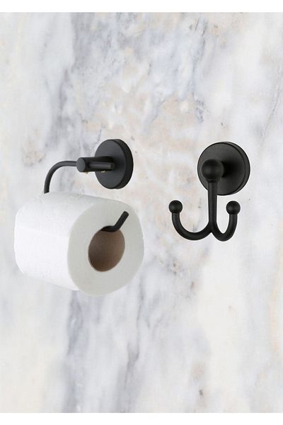 evina Toilet Roll Holder, Bathrobe Holder - Matte Black
