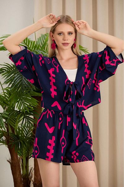 forte bella Patterned Shorts and Blouse Set