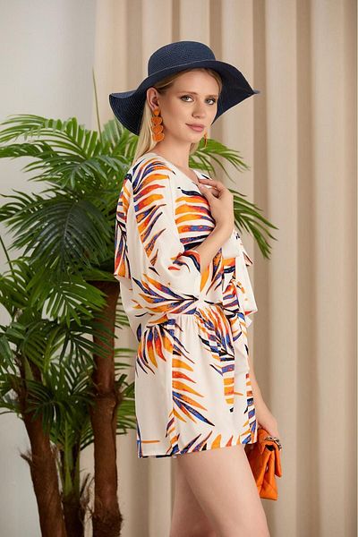 forte bella Leaf Patterned Shorts and Blouse Set