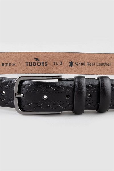 Tudors Ανδρική 100% γνήσιο δέρμα 3,5 εκ. Κλασική μαύρη ζώνη