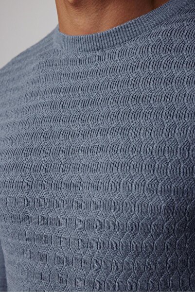 Tudors Ανδρικό πλεκτό πουλόβερ Indigo με λαιμόκοψη με λεπτή εφαρμογή
